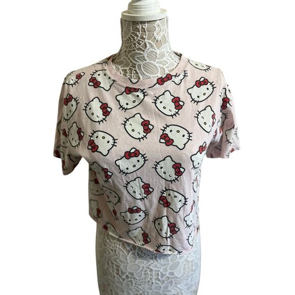 Sanrio Pink Hello Kitty Crop Tee- Womens Size Large - Picture 1 of 6